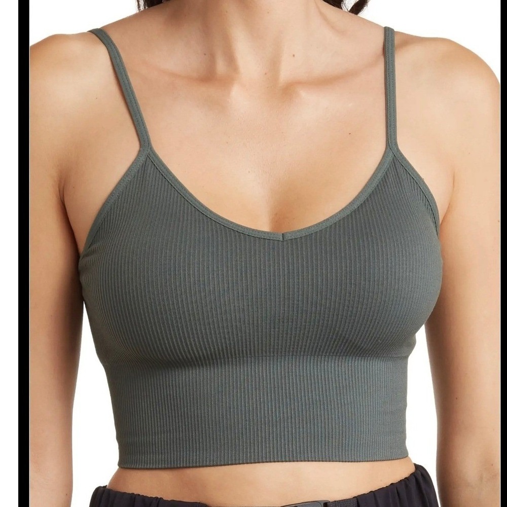 Z by Zella Womens Ribbed Seamless Bralette Dark Green Adjustable Straps Size M